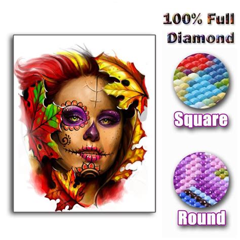 Full Squareround Drill 5d Diy Diamond Painting Skull Girl 3d