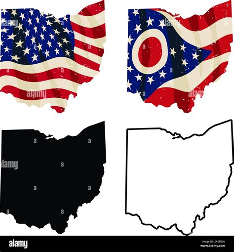Ohio With Usa Flag Ohio Flag Black Silhouette And Black Outline