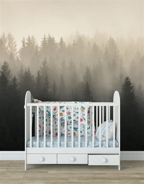 Misty Pine Forest Wall Mural Peaceful Foggy Morning Scenery 6122