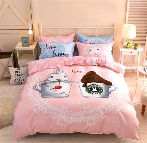 Cutekawaii Pastel Paws Bedding Sheet 4 Pcs Bed Set Flat Bed Sheet Duvet Cover Pillow Case