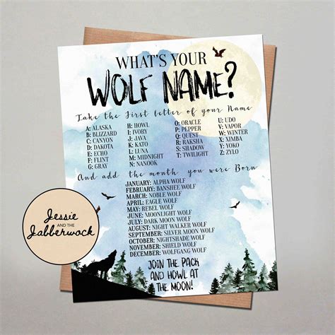 Whats Your Wolf Name Printable Instant Download Party Etsy Canada