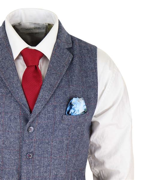 Mens Tweed Waistcoat Vest Vintage Check Smart Casual Tailored Fit