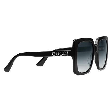 gucci satin rectangular frame acetate sunglasses in black lyst
