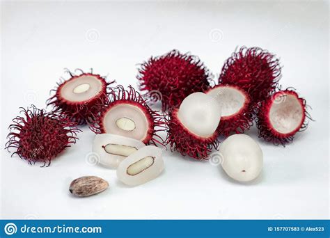 Hairy Tropical Exotic Rambutan Fruit Whole Half Cut Seed Flesh