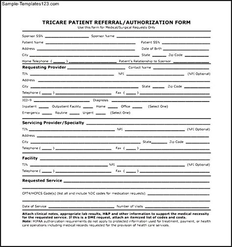Free Download Tricare Authorization Form Sample Templates Sample