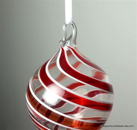 Red And White Swirled Blown Glass Ornament Etsy