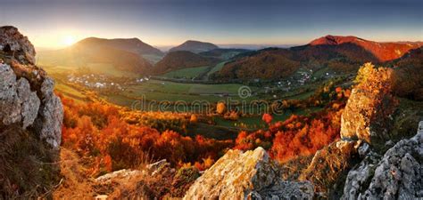 Autumn Panorama With Sun And Forest Slovakia Stock Image Image Of