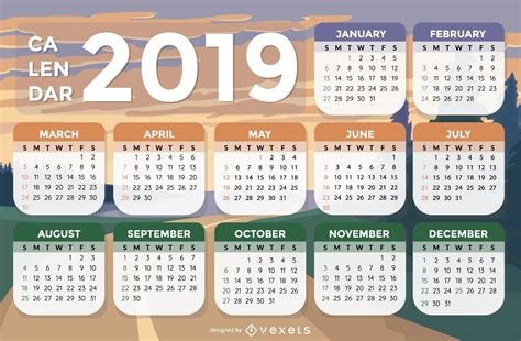Landscape Background 2019 Calendar Design Vector Download