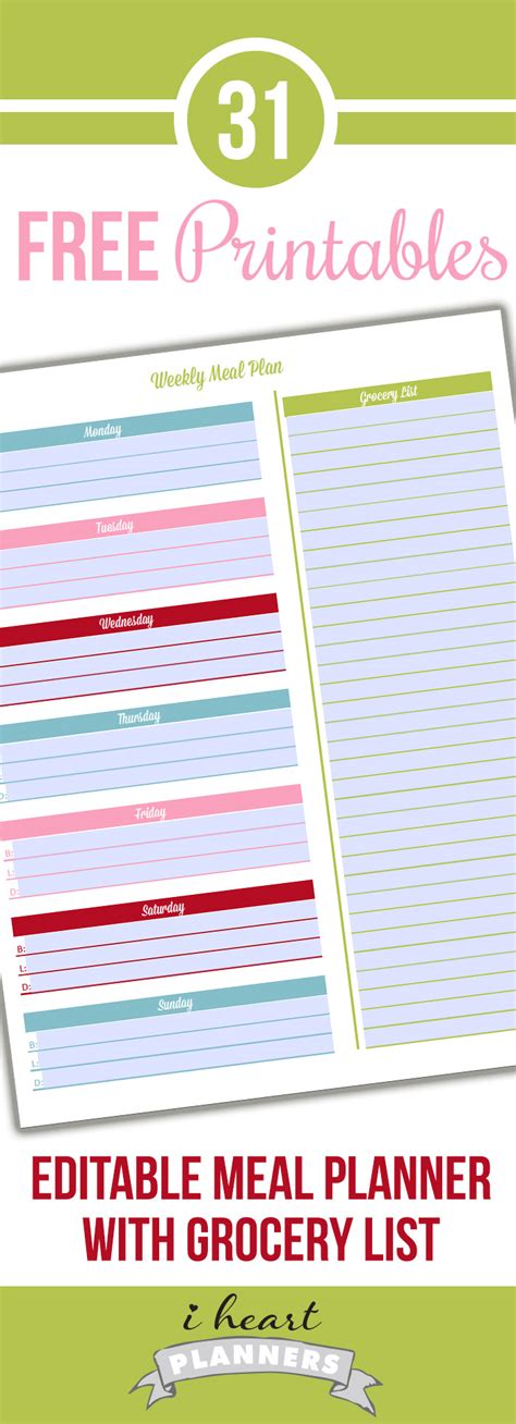 Day 20 Editable Meal Planner With Grocery List Get Organized Hq