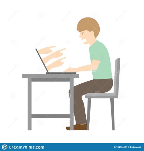 Victim Man Of Internet Social Network Cyber Bullying Concept Idea Laptop And Hate Hand