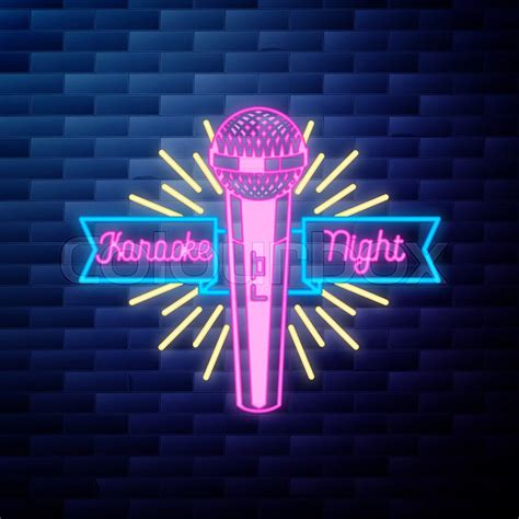 Vintage Karaoke Emblem Glowing Neon Stock Vector Colourbox