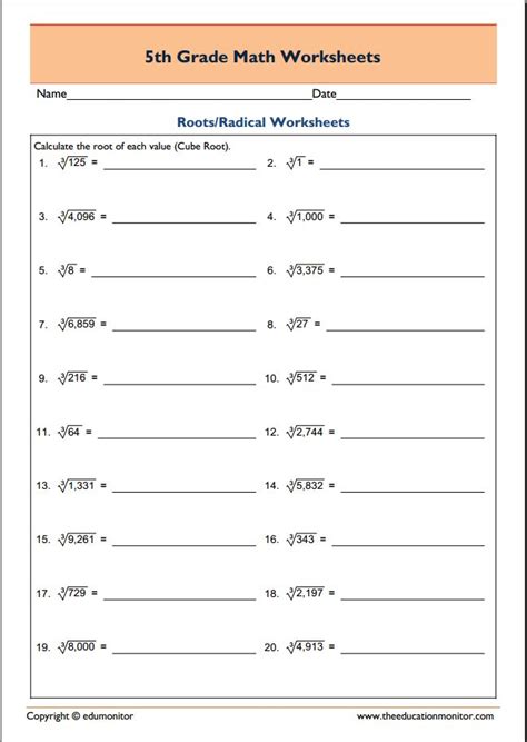 Grade 5 Printable Math Worksheets Edumonitor