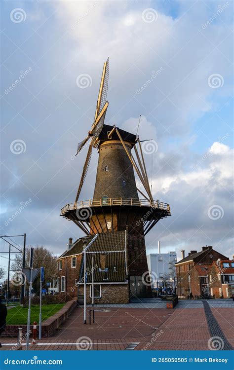 Traditional Dutch Windmill De Roos In Delft Holland Netherlands Editorial Image Image Of