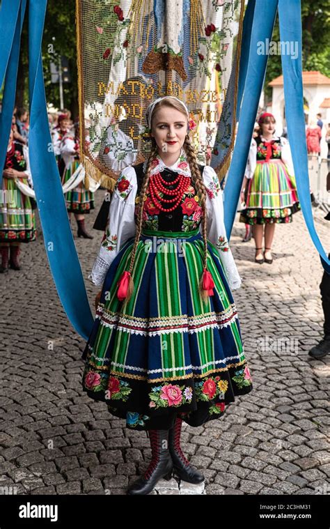 Lowicz Jun 11 2020 Girl Dressed In Polish National Folk Costume From Lowicz Region During