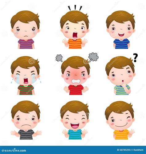 Cute Boy Faces Showing Different Emotions Stock Vector Illustration
