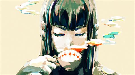 Desktop Wallpaper Drinking Tea Anime Girl Satsuki