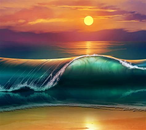 1920x1080px 1080p Free Download Sunset Beach Waves Art Nature