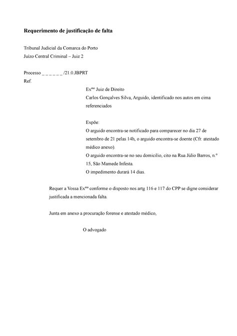 Carta De Justificação De Faltas