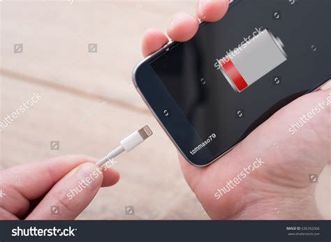 Hands Holding Mobile Phone Low Battery Stock Photo 636392066 Shutterstock