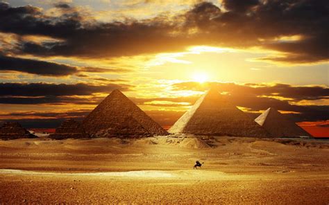 Pyramids Of Giza Pyramid Sunset Sunlight Desert Hd Wallpaper