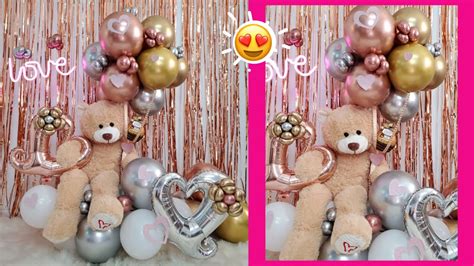 Arreglo De Globos Con Peluche Y Chocolate Para San Valentin Regalo