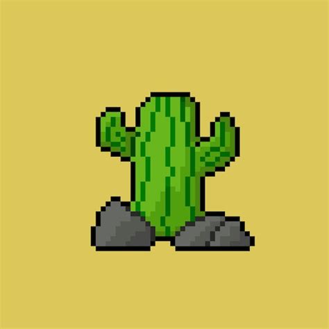Kaktus Mit Pixel Art Stil Premium Vektor