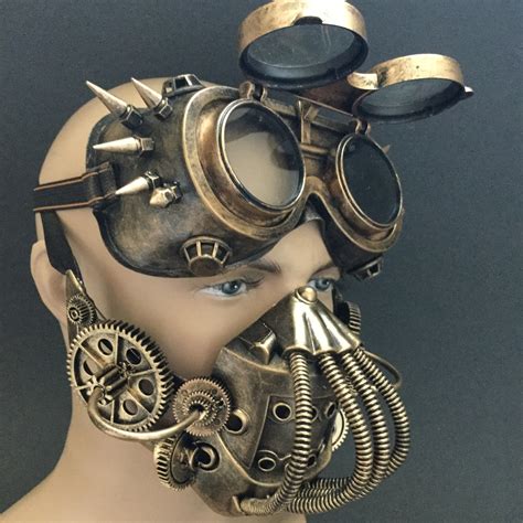Steampunk Mouth Mask Respirator Gas Mask With Flip Up Goggles Etsy