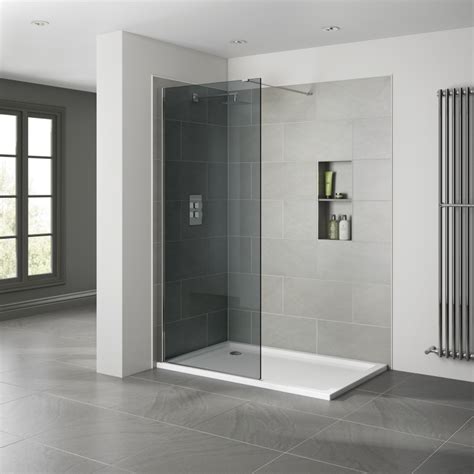 700mm To 1600mm W X 2000mm H Prestige Walk In Chrome Tinted Glass Shower Screens Toughened