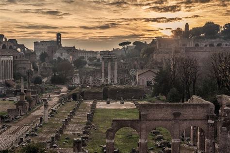 Rome Italy The Roman Forum In The Sunrise Stock Image Image Of