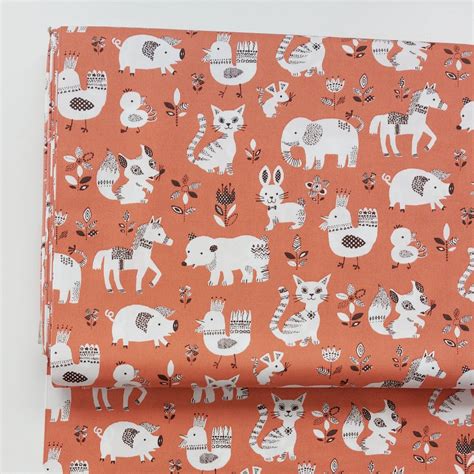 Cotton Fabric Folk Animals 110cm Wide More Sewing