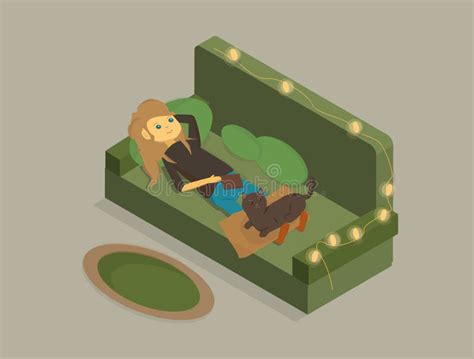 Girl Lying On The Couch Stock Vector Illustration Of Relaxation 173319425