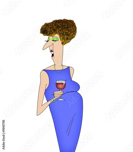 Funny Cartoon Lady Drinking Wine And Talking Stock Illustration Adobe Stock
