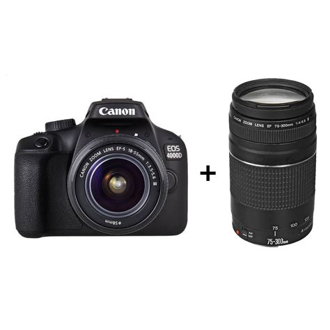 Buy Canon Eos 4000d Dslr Camera Body Black Ef S 18 55mm Iii Lens Ef 75 300mm Lens Online In