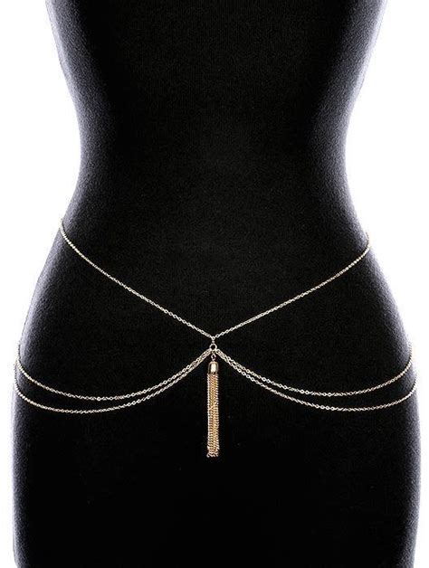 Waist Gold Layered Chain Tassel Fringe Belt Acess Rios Femininos