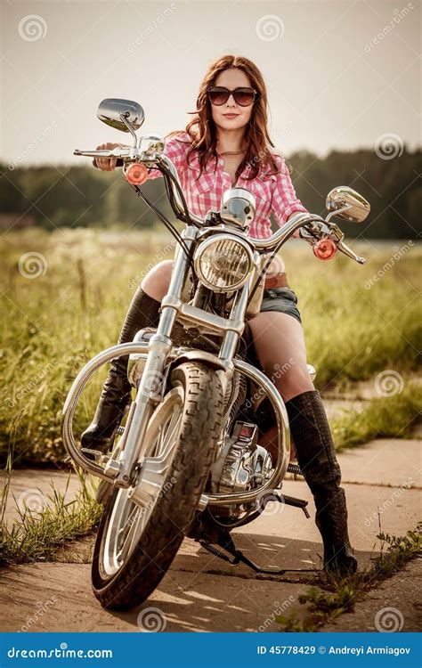 Biker Girl Sitting On Motorcycle Stock Image Image Of Girl Model