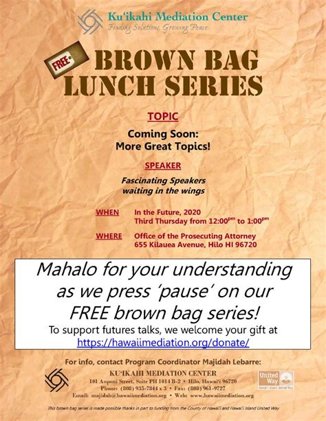 Brown Bag Lunch Series Kuikahi Mediation Center
