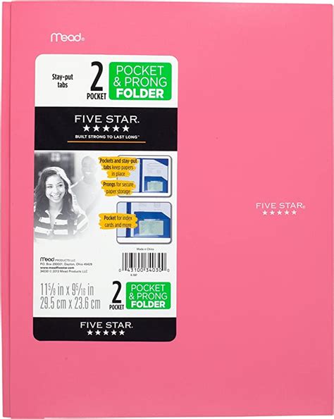 Five Star 2 Pocket Folder Stay Put Folder Plastic