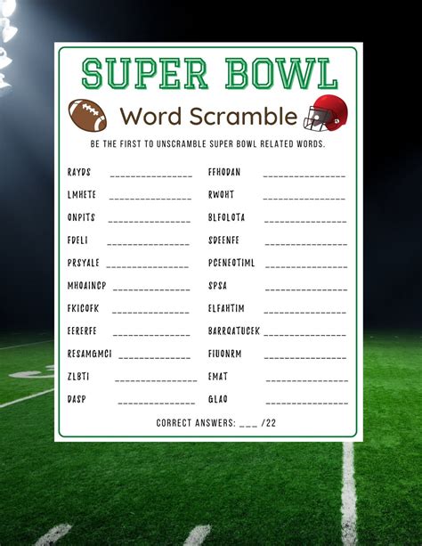 Super Bowl Word Scramble Fun Football Party Game Super Etsy