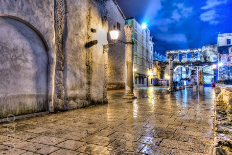 Croatia Houses Street Night Street Lights Hdr Split Cities