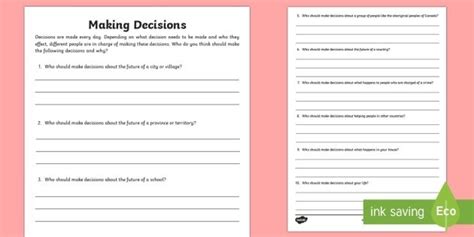 Decision Making Worksheets For Kids Printable