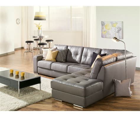 Grey sectional sofas and white coffee table over a striped rug completed the look. Artem Sofa 902511 RS Grey leather sectional need LHF ...