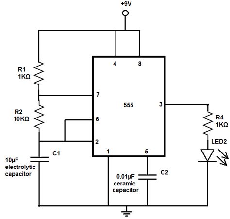 555 Timer Flashing Led Circuit Schematic