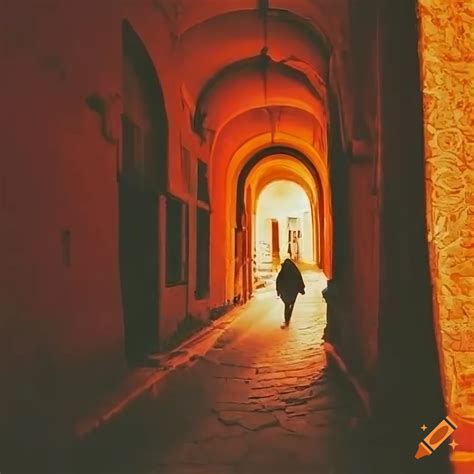 Corridor In An Old City With A Beautiful Sunrise