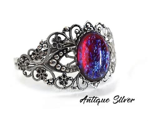Czech Glass Mexican Fire Opal Dragons Breath Bracelet Victorian Jewelry Blue Red Fire Amulet In
