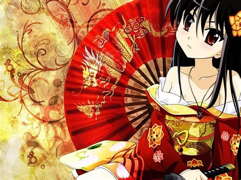 Anime Red Kimono Girl Hd Wallpaper Peakpx