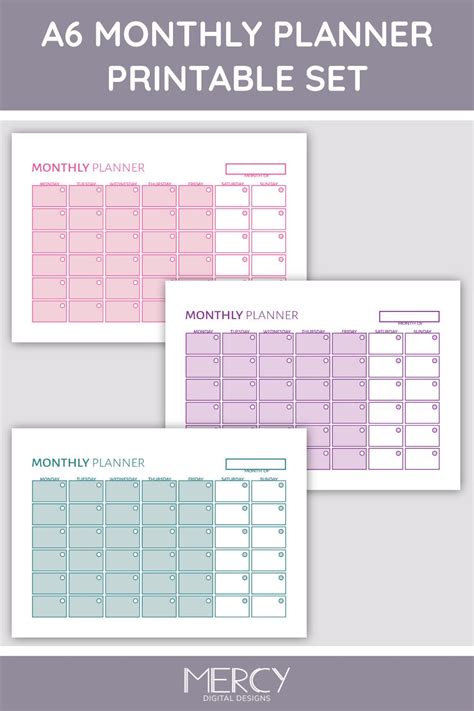 A6 Monthly Planner Printable Monthly Calendar Etsy Monthly Planner