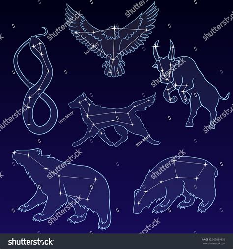 Vector Set Of Constellations With Illustrations Of Their Characters