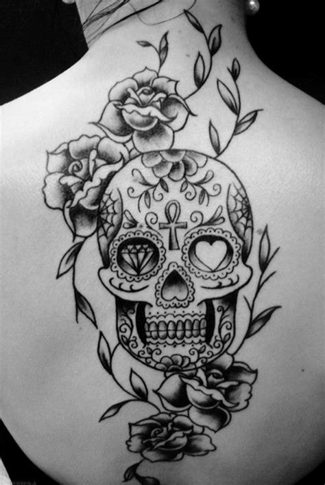 50 stunning sugar skull tattoo design ideas & their meanings. Mexican Skull & Roses Flowers Back Tattoo Design for Women