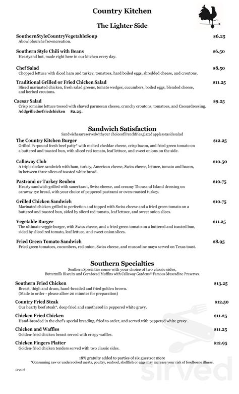 Callaway Gardens Country Kitchen Restaurant menus in Pine Mountain