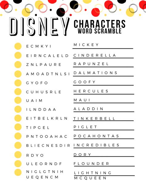 Disney Word Scramble Free Printable